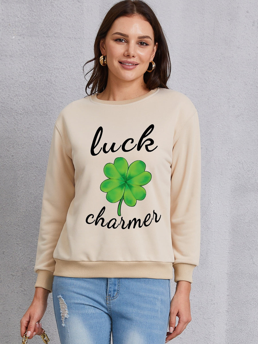 LUCK CHARMER Round Neck Sweatshirt Khaki