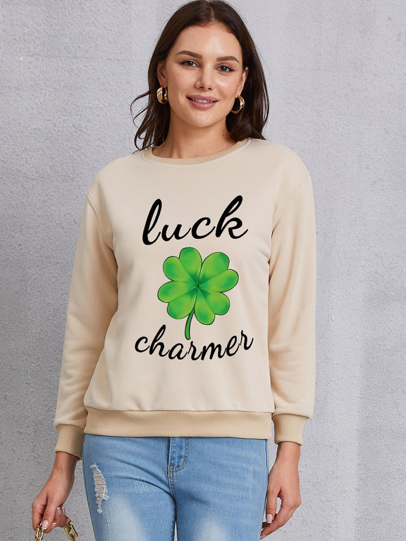 LUCK CHARMER Round Neck Sweatshirt Khaki