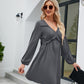 Frill Trim V-Neck Long Sleeve Dress