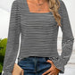 Striped Square Neck Flounce Sleeve Top