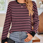 Lovelet Striped Round Neck Long Sleeve T-Shirt