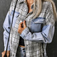 Plaid Pocketed Snap Down Denim Jacket