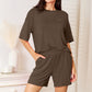 Basic Bae Bamboo Full Size Round Neck Drop Shoulder T-Shirt and Shorts Set