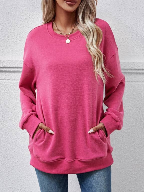 Dropped Shoulder Sweatshirt with Pockets Deep Rose