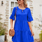 Ruffle Trim Tie Neck Flounce Sleeve Tiered Dress