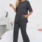 Slit Round Neck Top and Pants Lounge Set