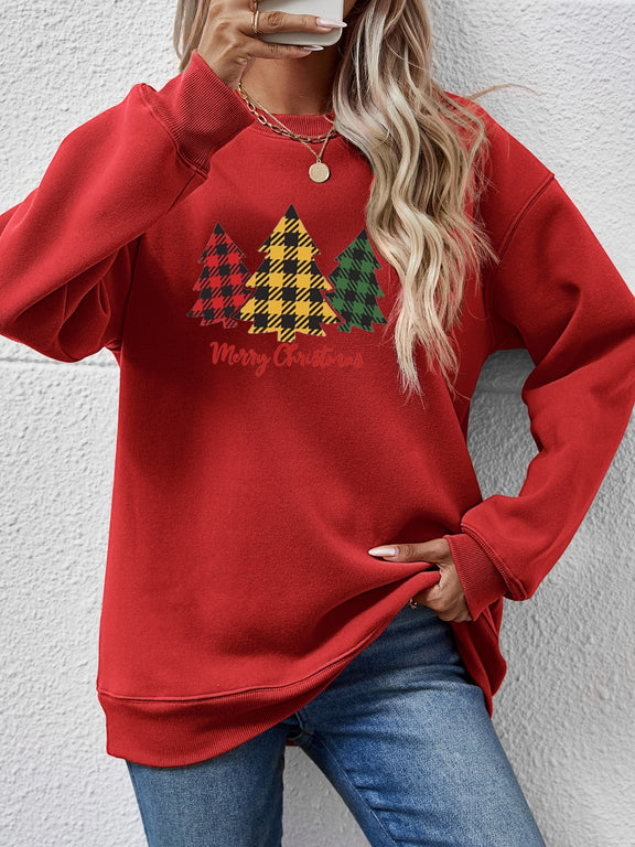 MERRY CHRISTMAS Dropped Shoulder Sweatshirt Deep Red