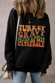 Letter Graphic Round Neck Long Sleeve Sweatshirt Black