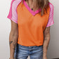 Color Block V-Neck Short Sleeve T-Shirt