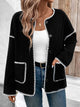 Perfee Pocketed Contrast Button Up Jacket Black