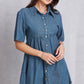 Button Up Collared Neck Tiered Denim Dress