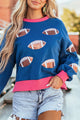 Contrast Football Long Sleeve Sweatshirt Peacock Blue