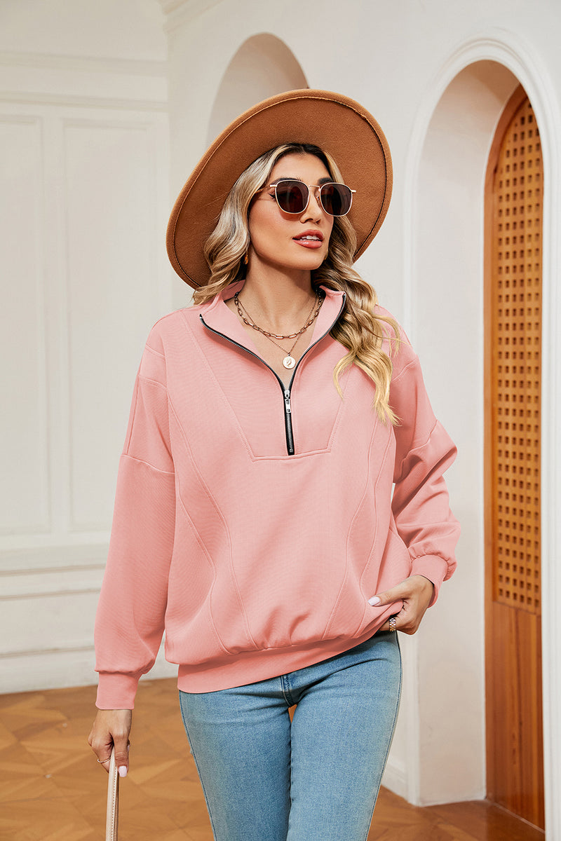 Half-Zip Dropped Shoulder Sweatshirt Peach