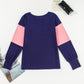 Color Block V-Neck Long Sleeve Top