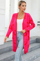 Angel Wings Printed Long Sleeve Cardigan with Pockets Hot Pink