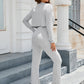 Ribbed Collared Neck Zip-Up Top and Pants Set