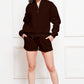 Half Zip Long Sleeve Sweatshirt and Drawstring Shorts Set