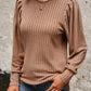 Perfee Ribbed Round Neck Long Sleeve T-Shirt