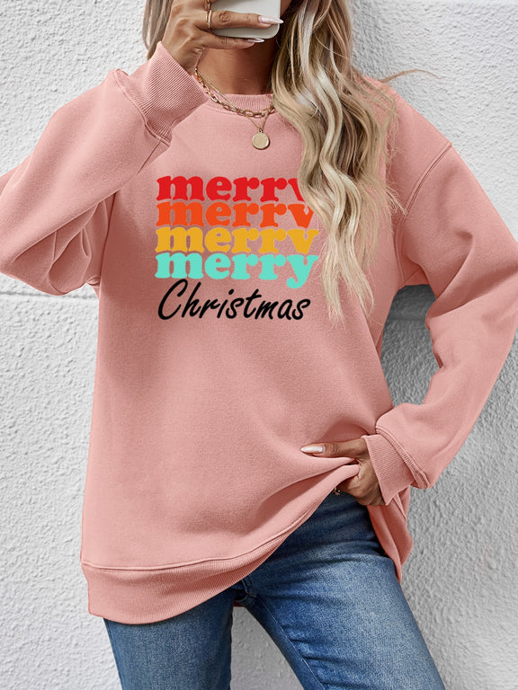 MERRY CHRISTMAS Graphic Long Sleeve Sweatshirt Blush Pink