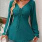 Full Size Drawstring Ruffled V-Neck Long Sleeve Blouse