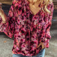 Printed Tie Neck Flounce Sleeve Blouse