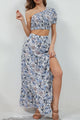 Printed Asymmetrical Cropped Top and Split Skirt Set Floral