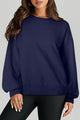 High-Low Round Neck Long Sleeve Sweatshirt Dark Navy