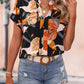 Printed Notched Short Sleeve Blouse