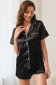 Contrast Trim Short Sleeve Shirt and Shorts Pajama Set Black