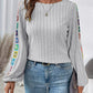 Embroidered Round Neck Long Sleeve Top