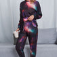 Tie-Dye Crewneck Top and Drawstring Waist Joggers Lounge Set