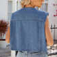 Pocketed Button Up Sleeveless Denim Jacket