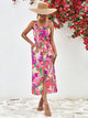 Printed Spaghetti Strap Front Slit Dress Red-Violet