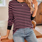 Lovelet Striped Round Neck Long Sleeve T-Shirt