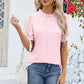 Frill Mock Neck Short Sleeve Eyelet Blouse