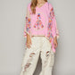 POL V-Neck Floral Print Peace Patch Lace Hooded Top