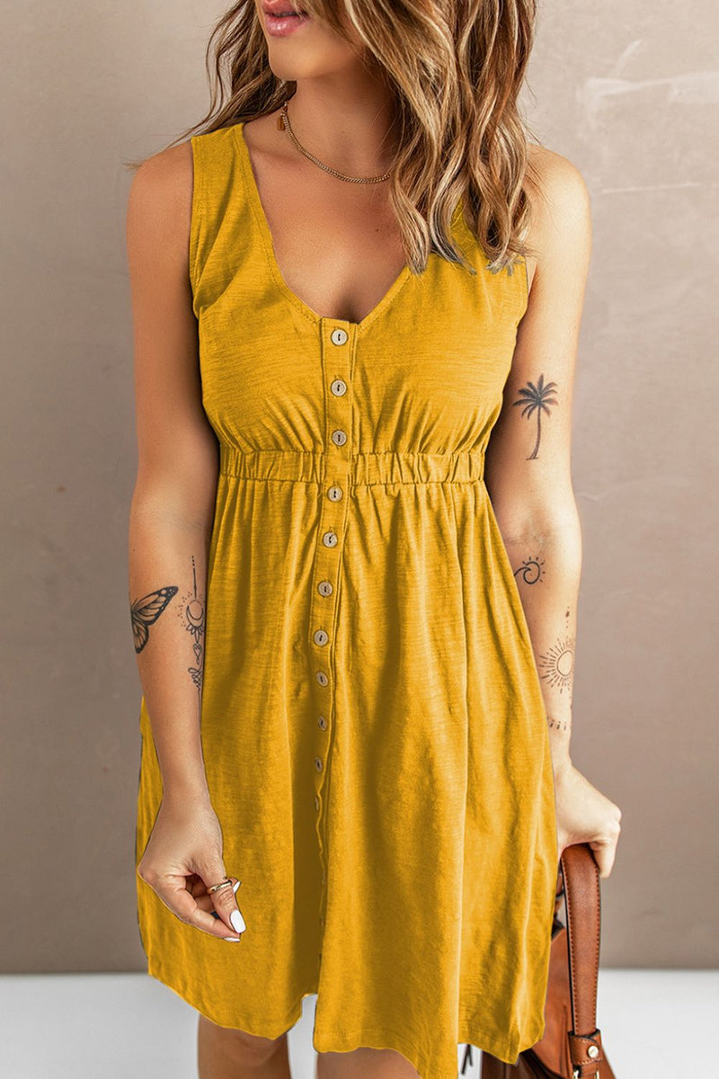 Sleeveless Button Down Mini Magic Dress Yellow