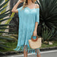 V-Neck Short Sleeve Fringe Hem Knit Dress