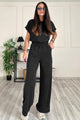 Round Neck Short Sleeve Top and Drawstring Pants Set Black