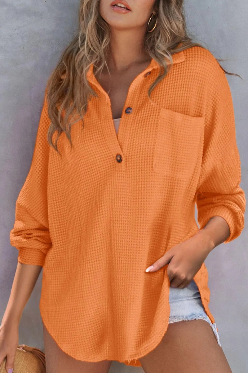 Half Button Long Sleeve Sweatshirt Tangerine