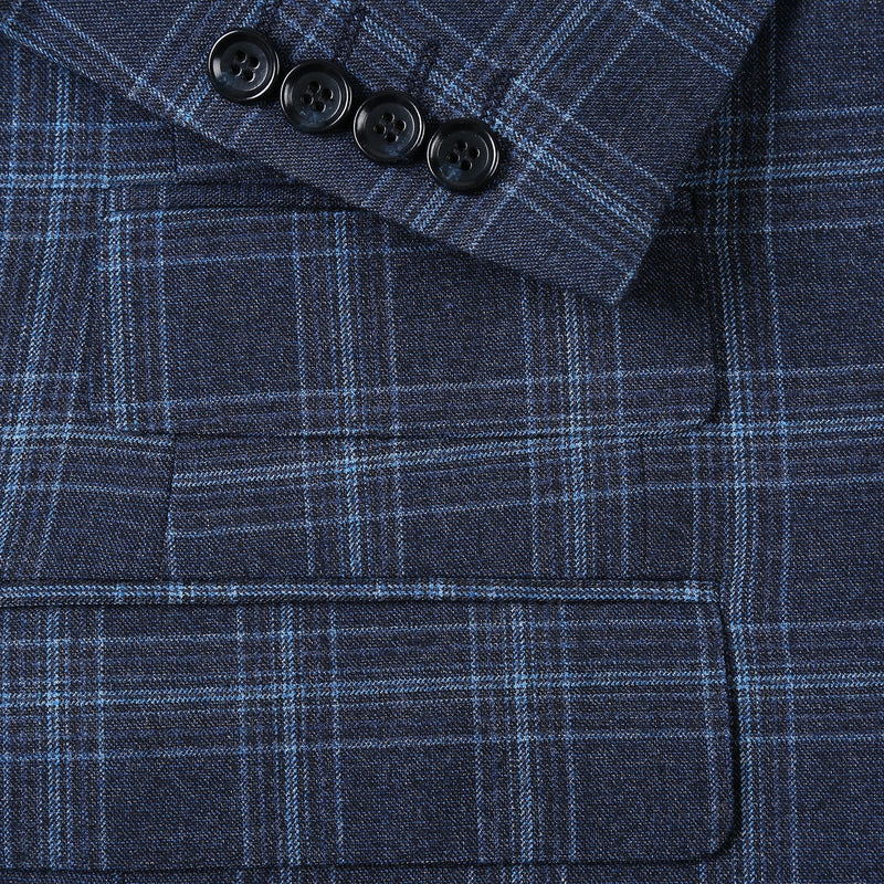 562-4 Men's Slim Fit Wool Stretch Checked Suits