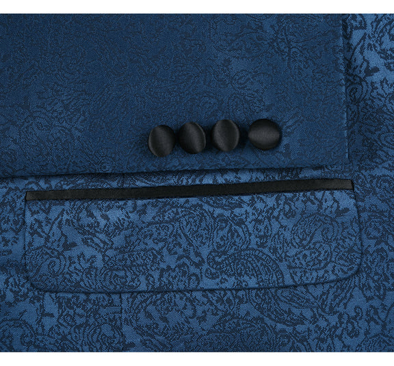 290-4 Men's Slim Fit Peak Lapel Tuxedo Blazer With Embroidered Pattern