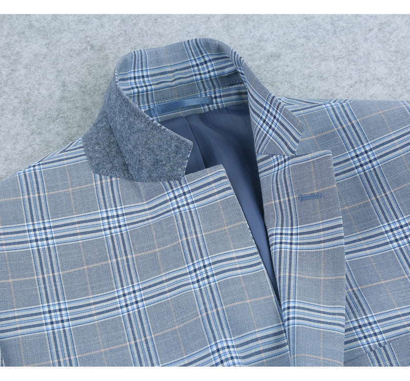 293-3 Men's 2-Piece Slim Fit Notch Lapel Stretch Windowpane Suit