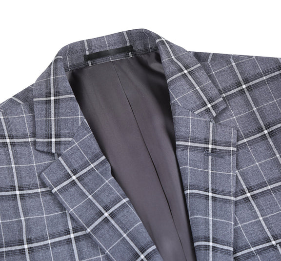 293-14 Men's Classic Fit Single Breasted Grey & White Check Suits