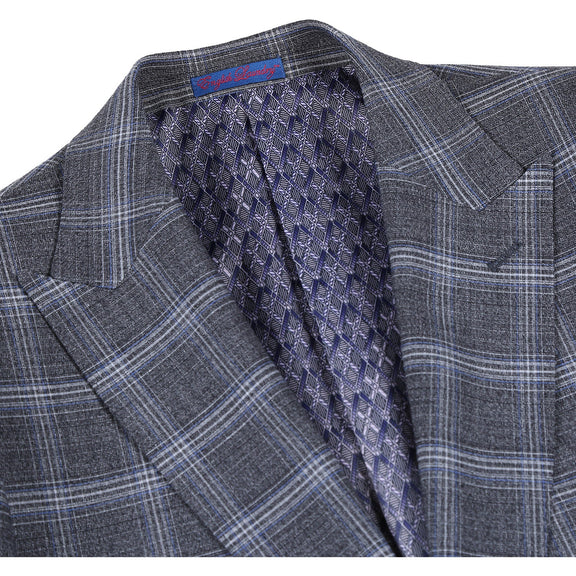 72-58-093EL Gray with White Blue Check Peak Suit