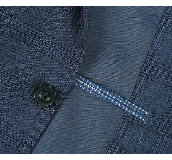 278-2 Men's 3-Piece Classic Fit Single Breasted Windowpane Suit