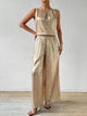 Round Neck Sleeveless Top and Pants Set Camel
