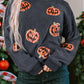 Sequin Patch Pumpkin Round Neck Sweatshirt