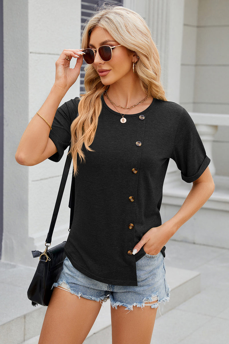 Round Neck Short Sleeve T-Shirt Black