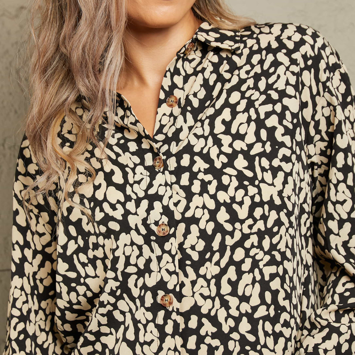 Ivy Lane Leopard Roll-Tap Sleeve Shirt